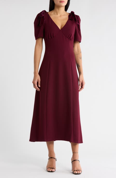 V-Neck Bow Detail Midi Dress