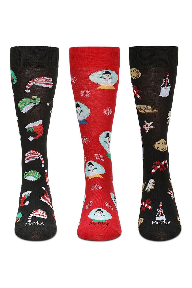 Assorted 3-Pack Christmas Socks, Main, color, BLACK/ RED