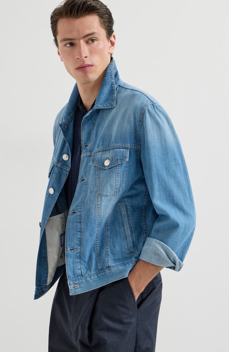 Brunello Cucinelli Denim four-pocket jacket, Alternate, color, Light Blue Denim