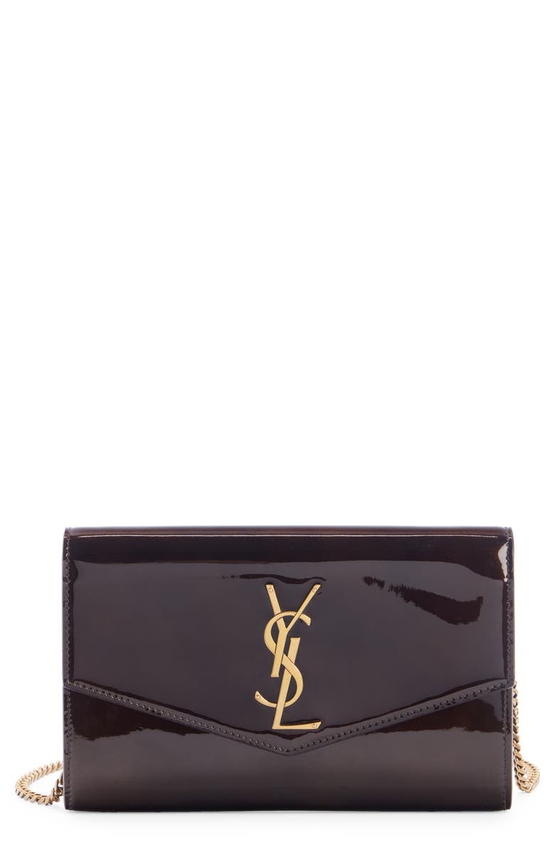 Saint Laurent Cassandre Uptown Patent Leather Envelope Wallet on a Chain, Main, color, 