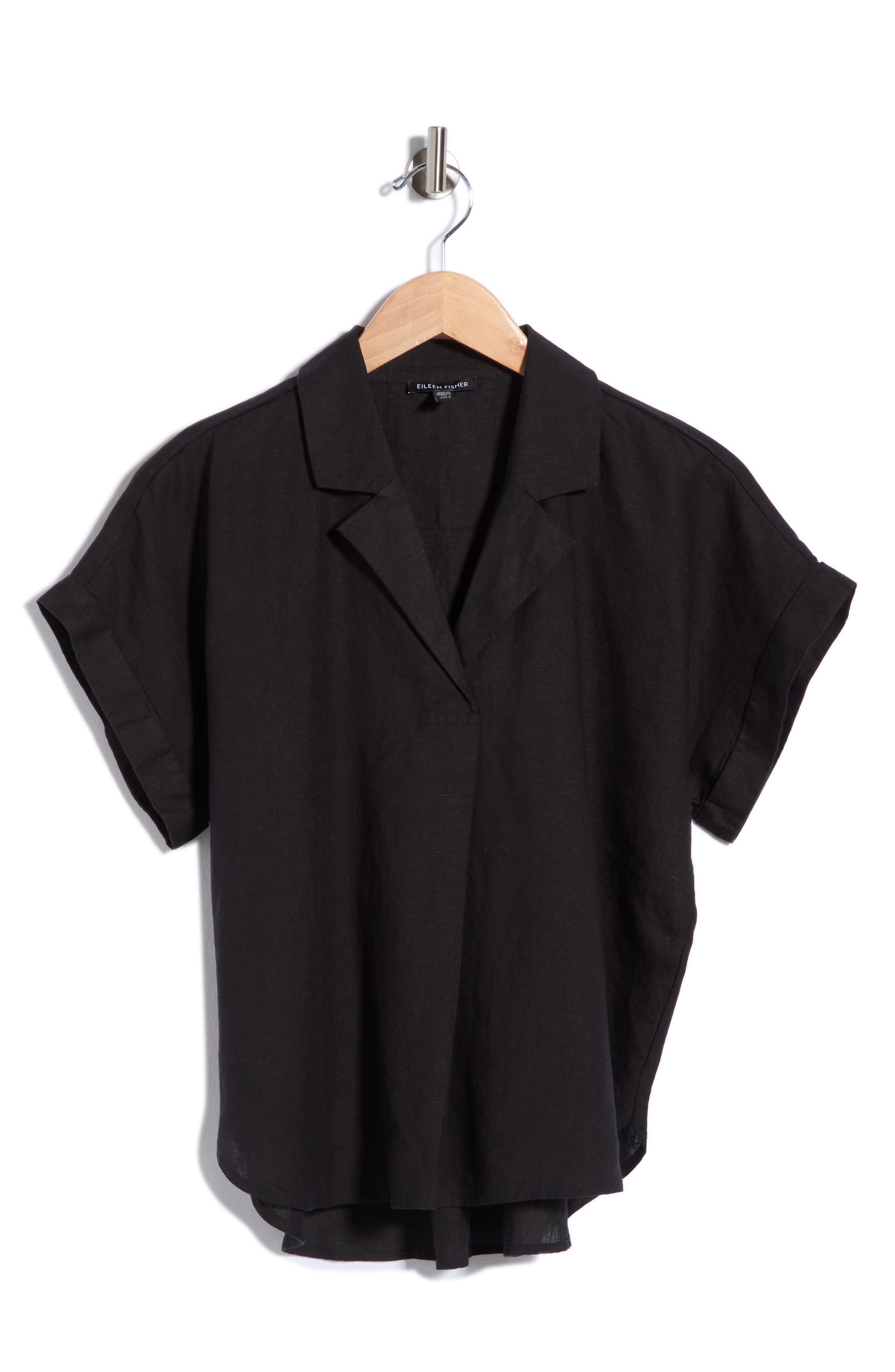 Eileen Fisher Notch Collar Short Sleeve Organic Linen Top