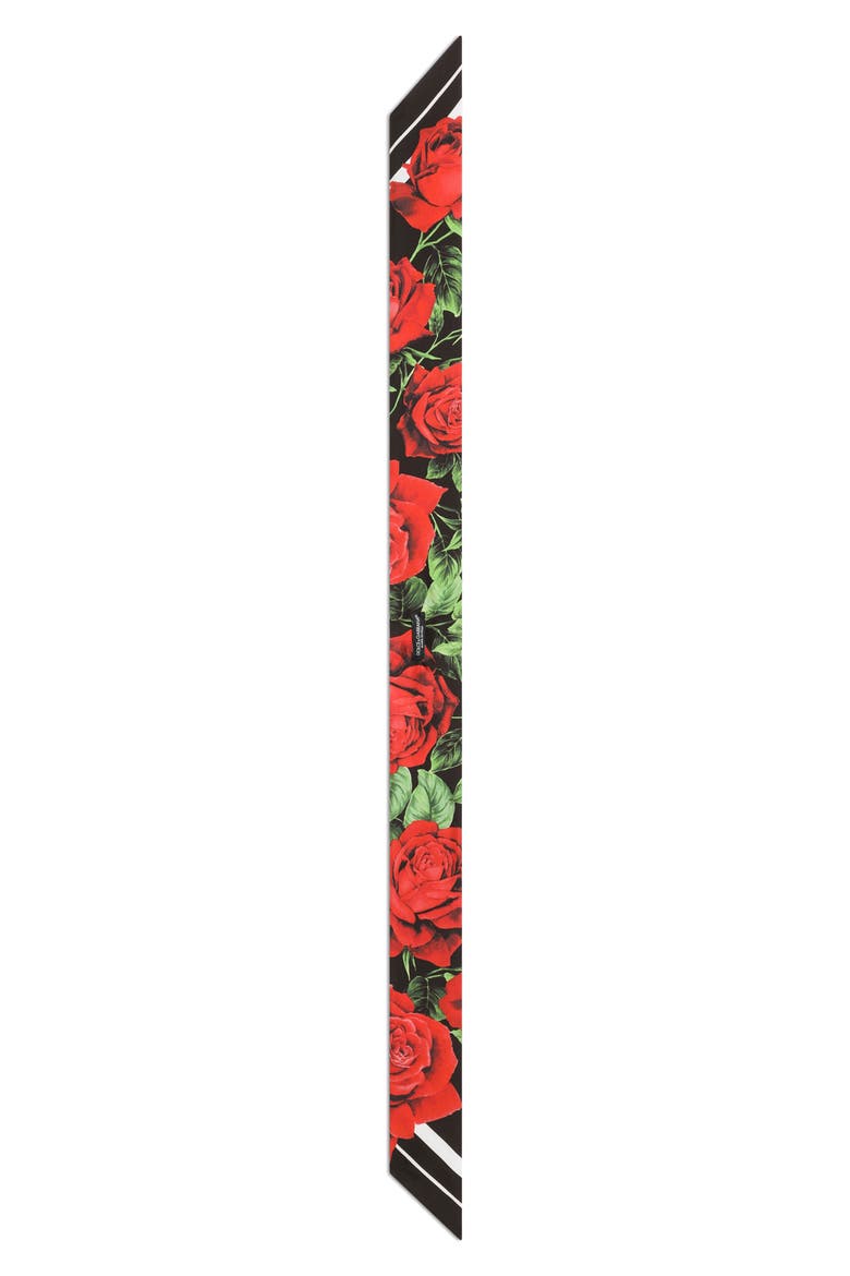 Velata Floral Skinny Silk Scarf, Alternate, color, ROSE ROSSE BORDO BCO