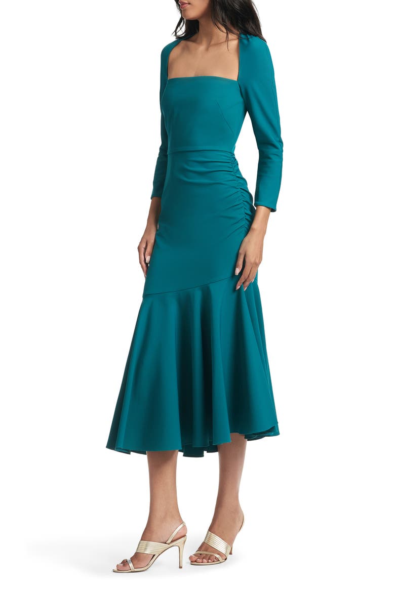 Sharlize Long Sleeve Stretch Crepe Dress, Alternate, color, STORM GREEN