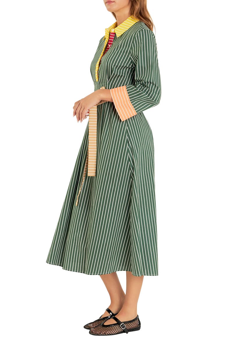 Colorblock Detail Stripe Cotton Shirtdress, Alternate, color, GREEN MULTI
