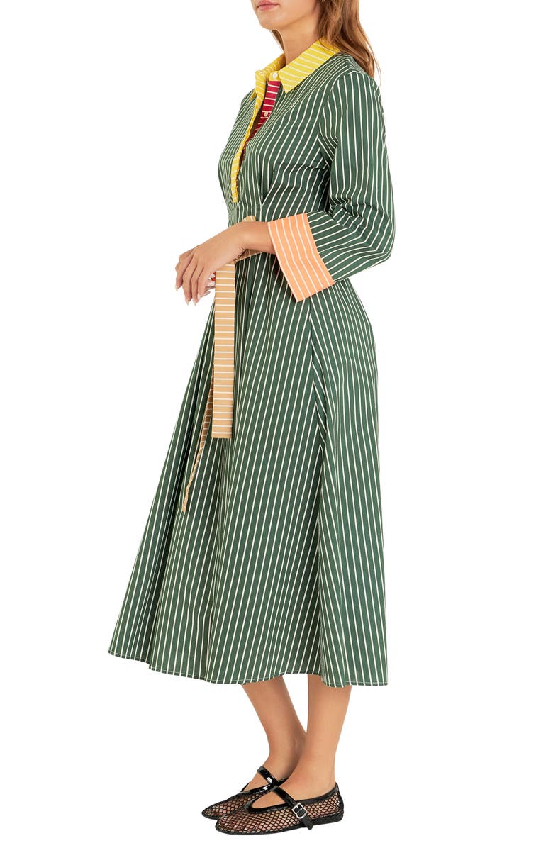 English Factory Colorblock Detail Stripe Cotton Shirtdress, Alternate, color, Green Multi