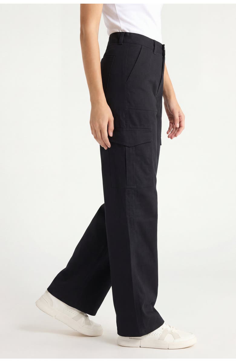 Solomon & Sage High Waist Cotton Wide Leg Cargo Pants, Alternate, color, Black