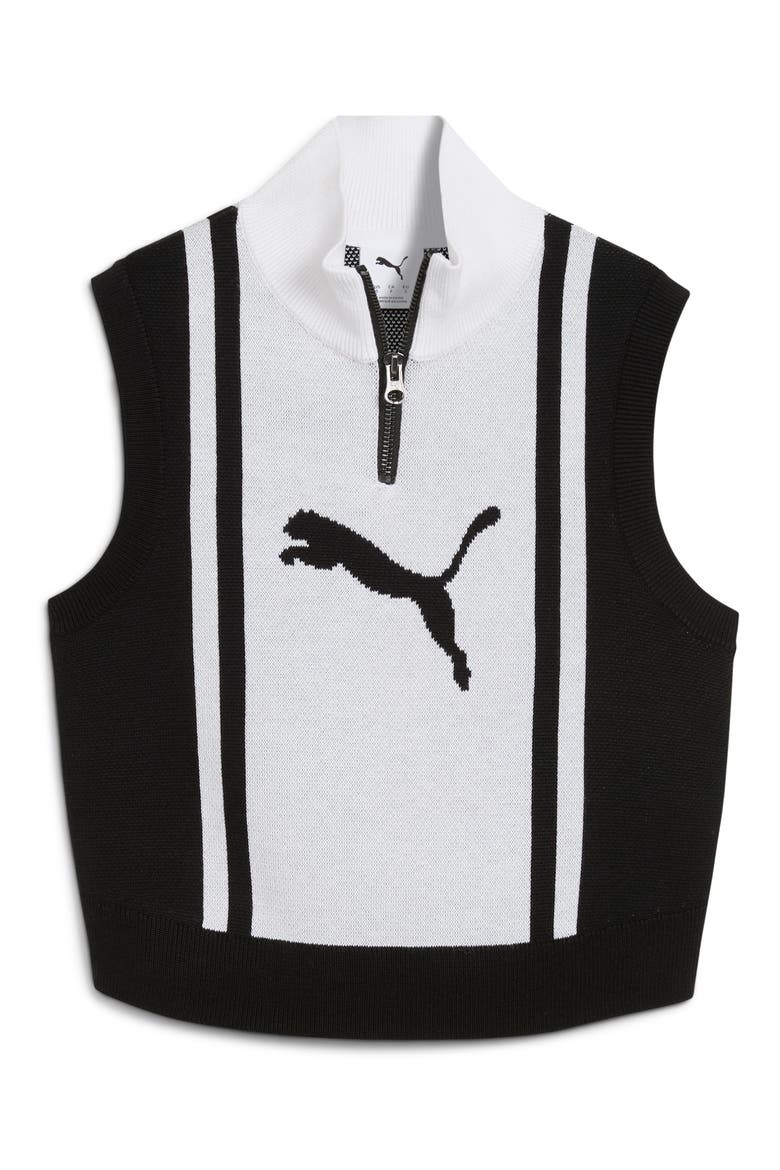 Future Archive Jacquard Sleeveless Half Zip Knit Crop Top, Alternate, color, PUMA BLACK/ PUMA WHITE