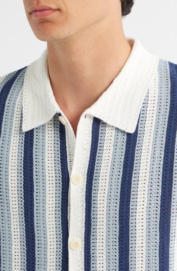 Porto Stripe Short Sleeve Cotton Blend Button-Up Shirt