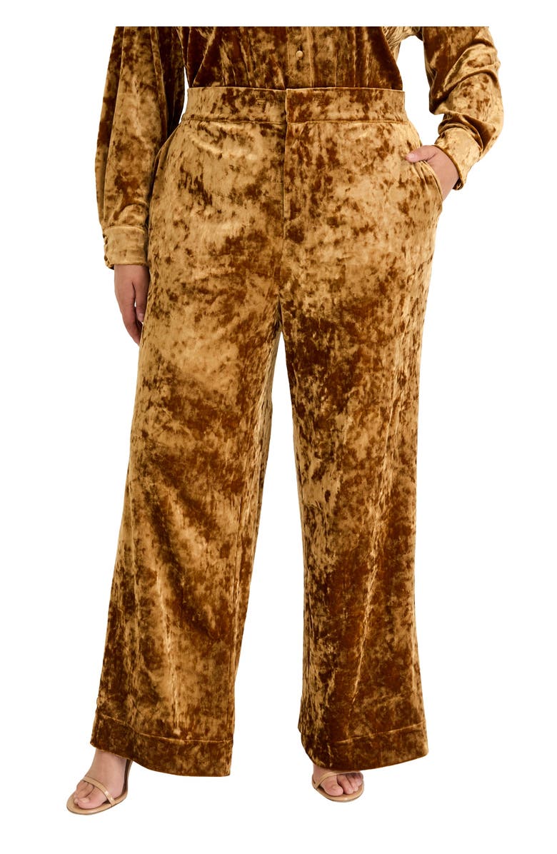 June + Vie Crushed Velvet Wide-Leg Pant, Main, color, Nugget Gold