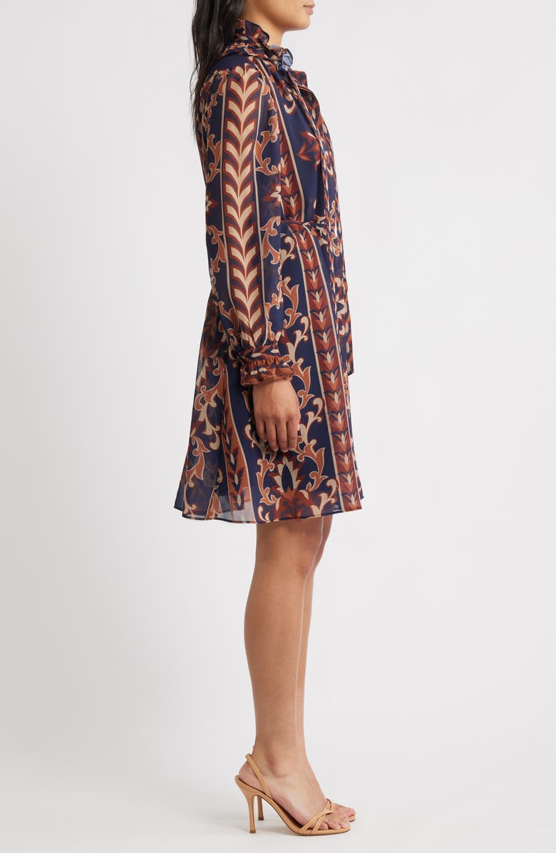 Julia Jordan Florentine Print Long Sleeve Tie Neck Shirtdress, Alternate, color, Navy Multi