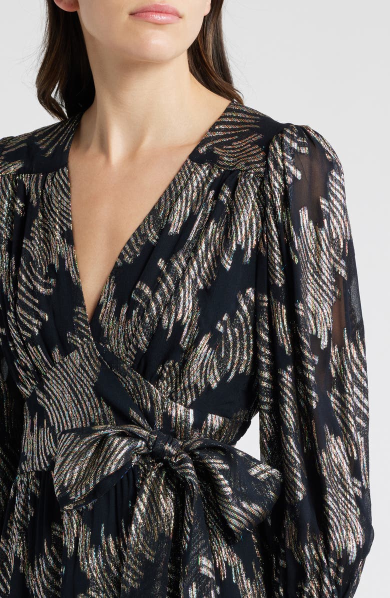 CIEBON Isa Metallic Long Sleeve Wrap Dress, Alternate, color, 