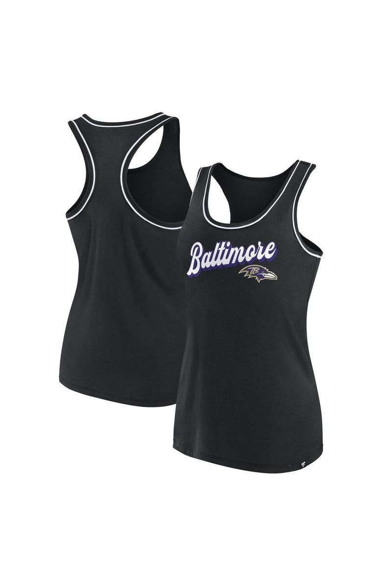 FANATICS Women's Fanatics Branded Black Baltimore Ravens Wordmark Logo Racerback Scoop Neck Tank Top, Alternate, color,