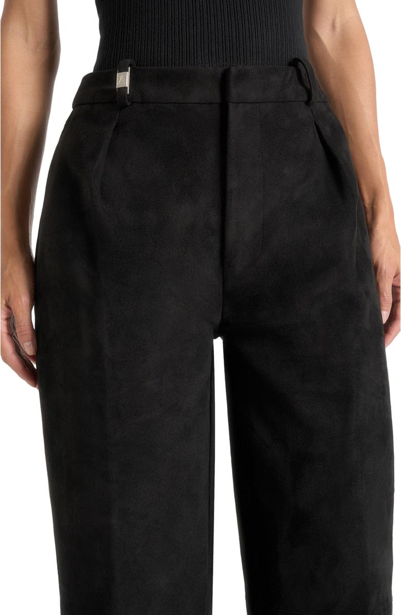 Manière De Voir Solene Suede Wide Leg Pleated Trousers, Alternate, color, Black