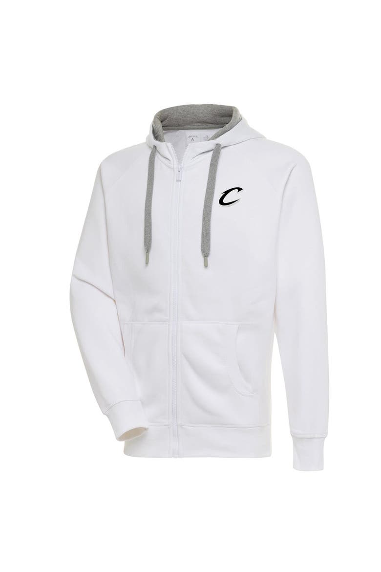 Men's Antigua White Cleveland Cavaliers Metallic Logo Victory Raglan Full-Zip Hoodie, Main, color, White