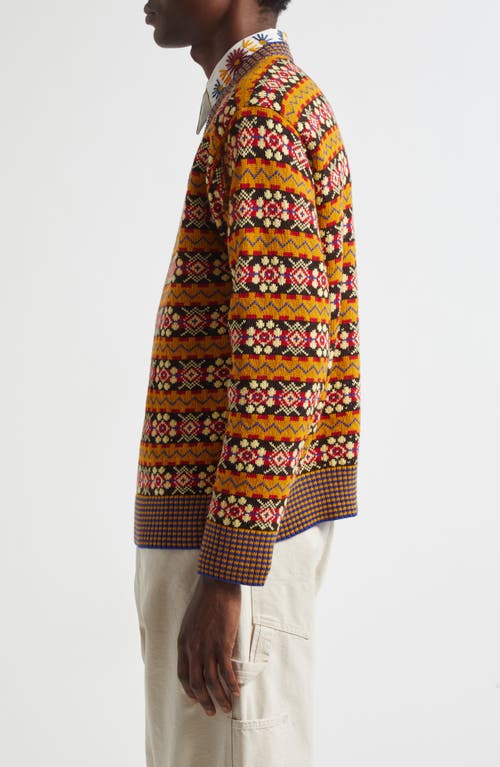 Bode Bracken Jacquard-knit Pima Cotton Sweater In Brown Multicolor