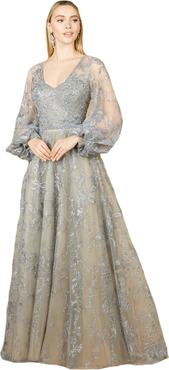 LARA New York V Neckline Balloon Sleeve Gown