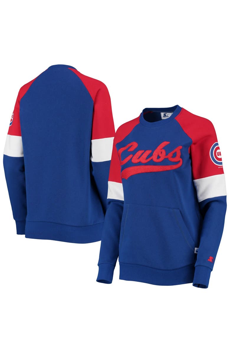 STARTER Women's Starter Royal/Red Chicago Cubs Playmaker Raglan Pullover Sweatshirt, Main, color, Royal