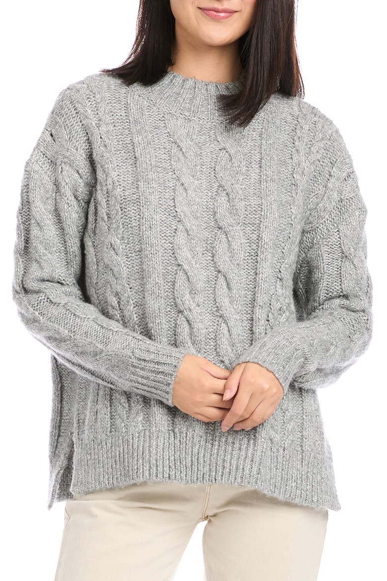 Oversize Cable Crewneck Sweater, Main, color, GRAY