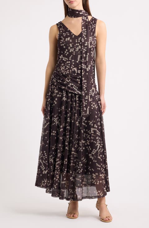 Polka Dot Tie Neck Gown