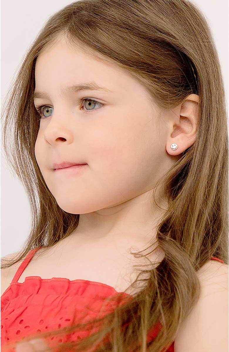 In Season Jewelry Polished Smiling Face Earrings, Alternate, color, Silver