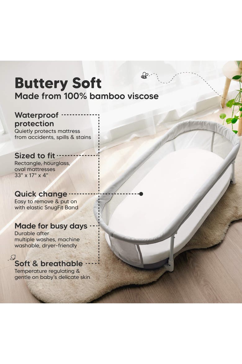 2-Pack Isla [Protect+] Waterproof Bassinet Sheets, Alternate, color, Soft White