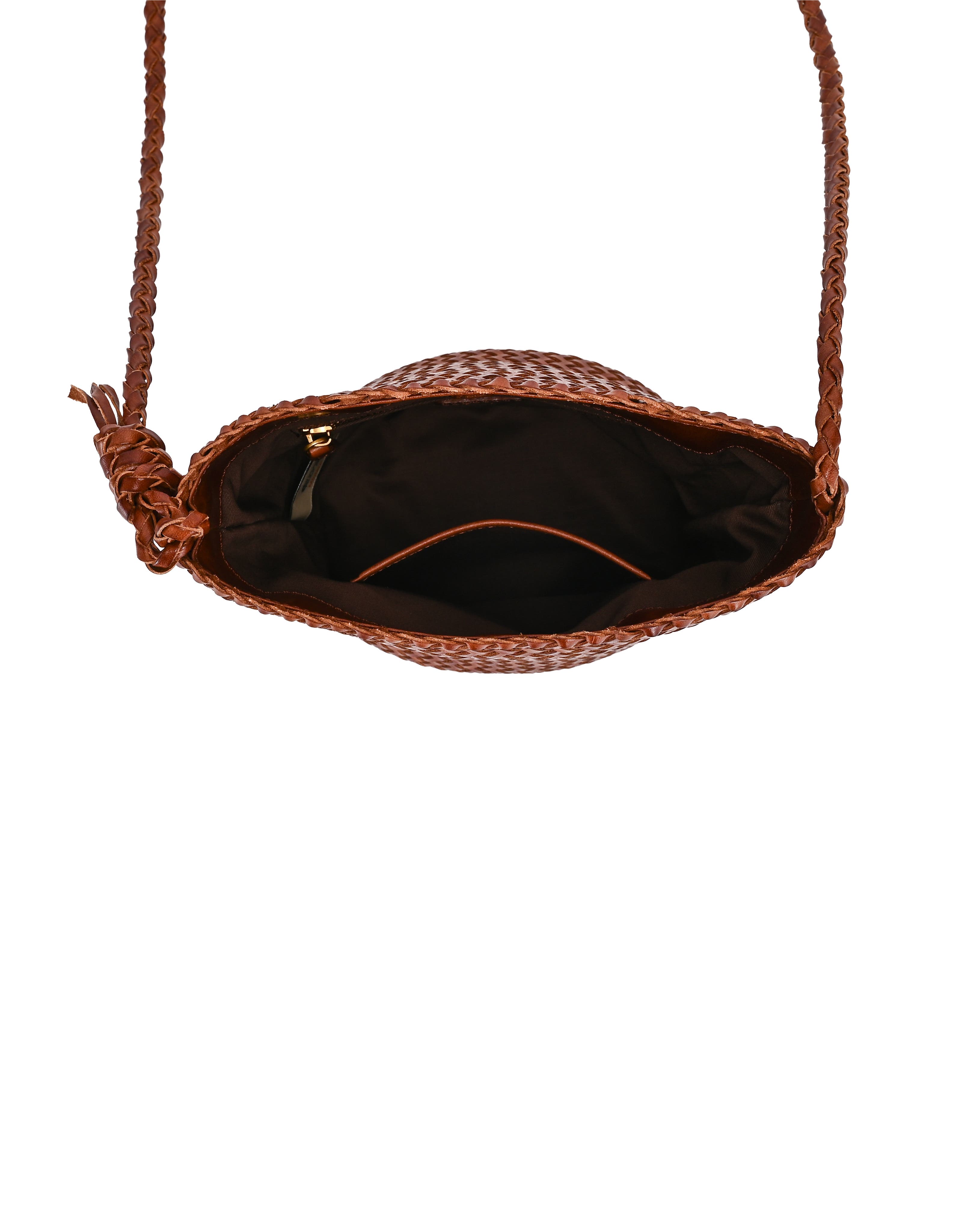 Reed Genuine Leather Woven Barrel Crossbody Bag, Alternate, color, Brown