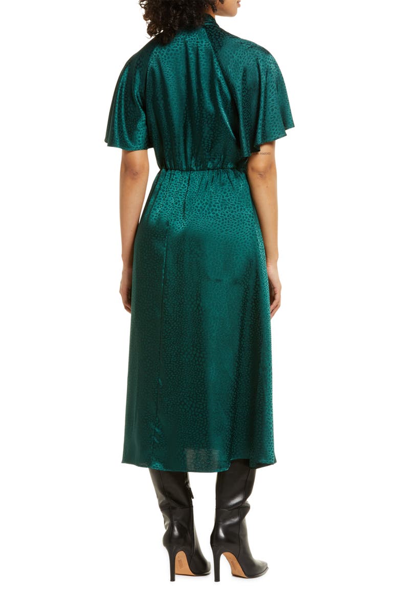 Tie Neck Satin Midi Dress, Alternate, color, HUNTER