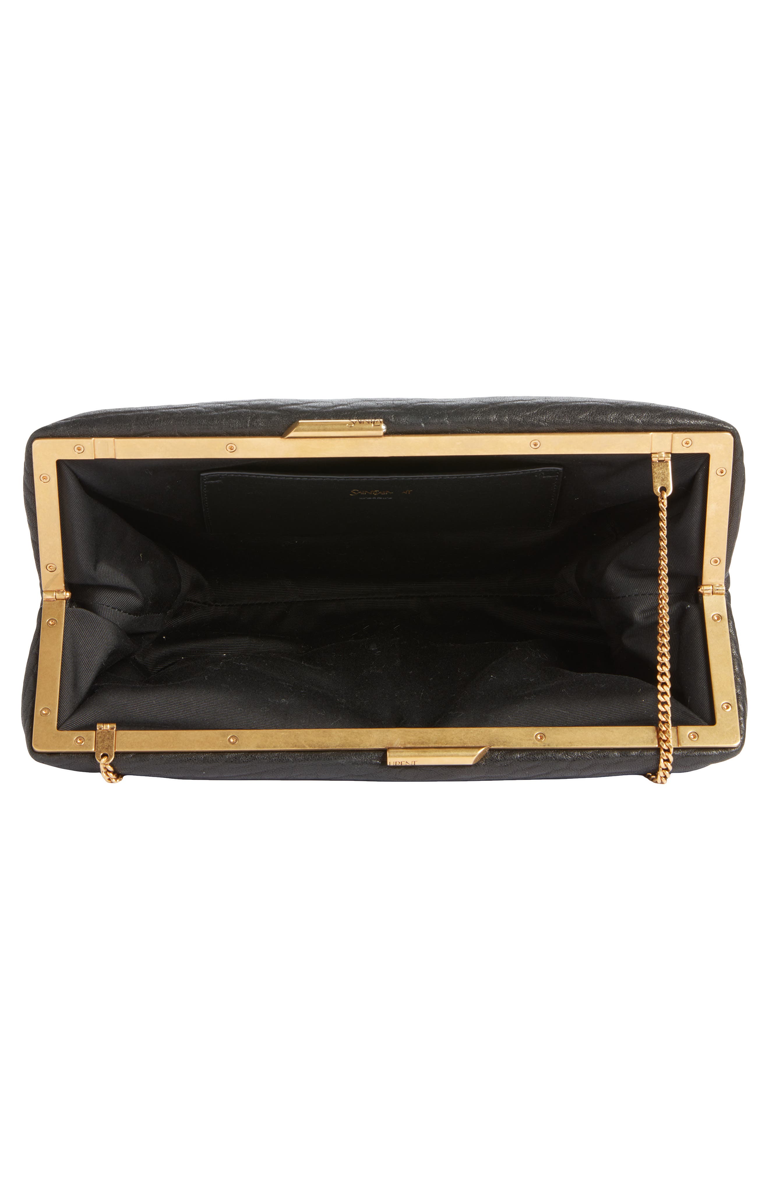 Saint Laurent Large Crinkled Leather Frame Clutch, Alternate, color, Noir