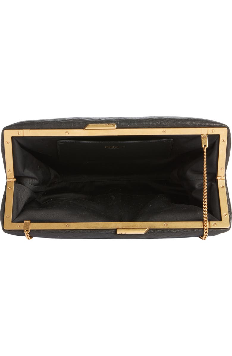 Saint Laurent Large Crinkled Leather Frame Clutch, Alternate, color, Noir
