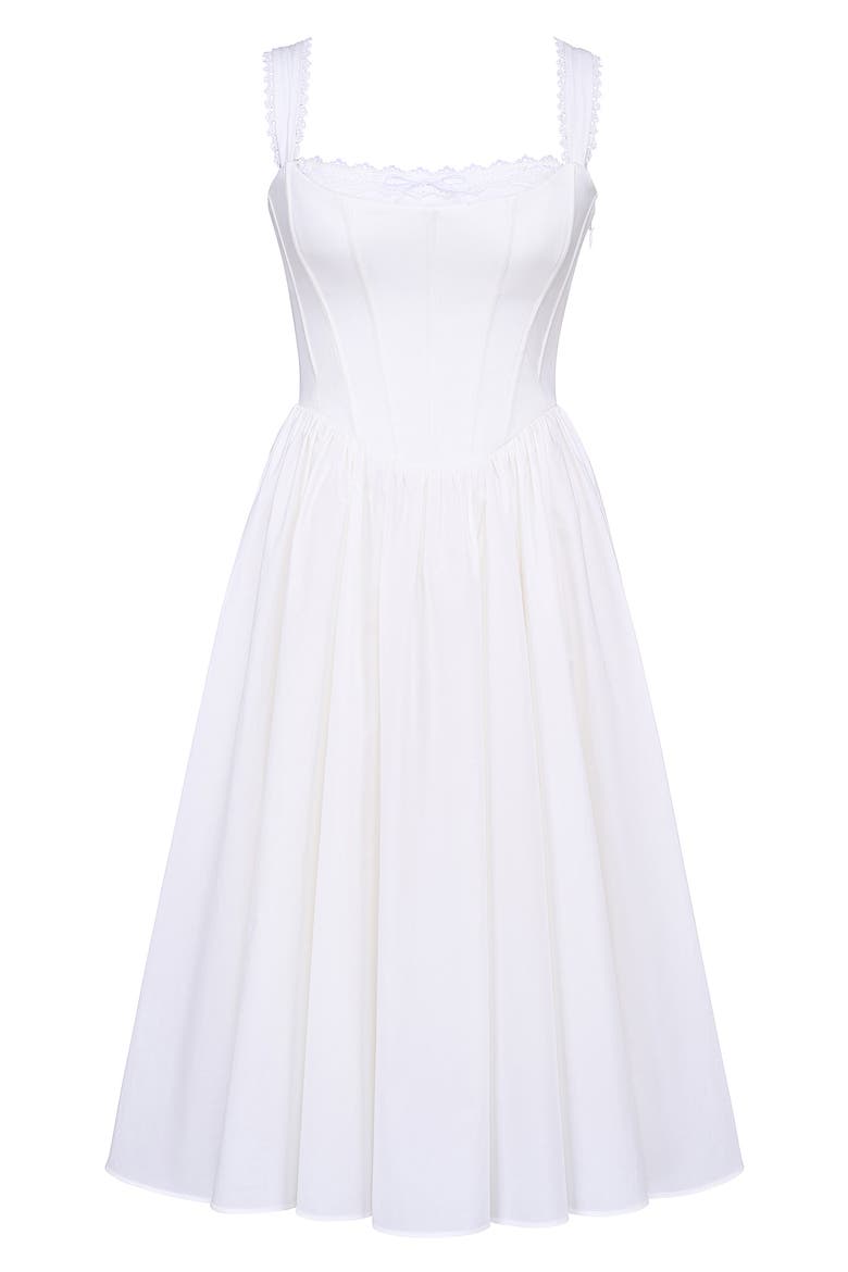 amara white stretch cotton corset midi dress Clothing: Midi dresses: 'Amara' White Stretch Cotton Corset Midi Dress