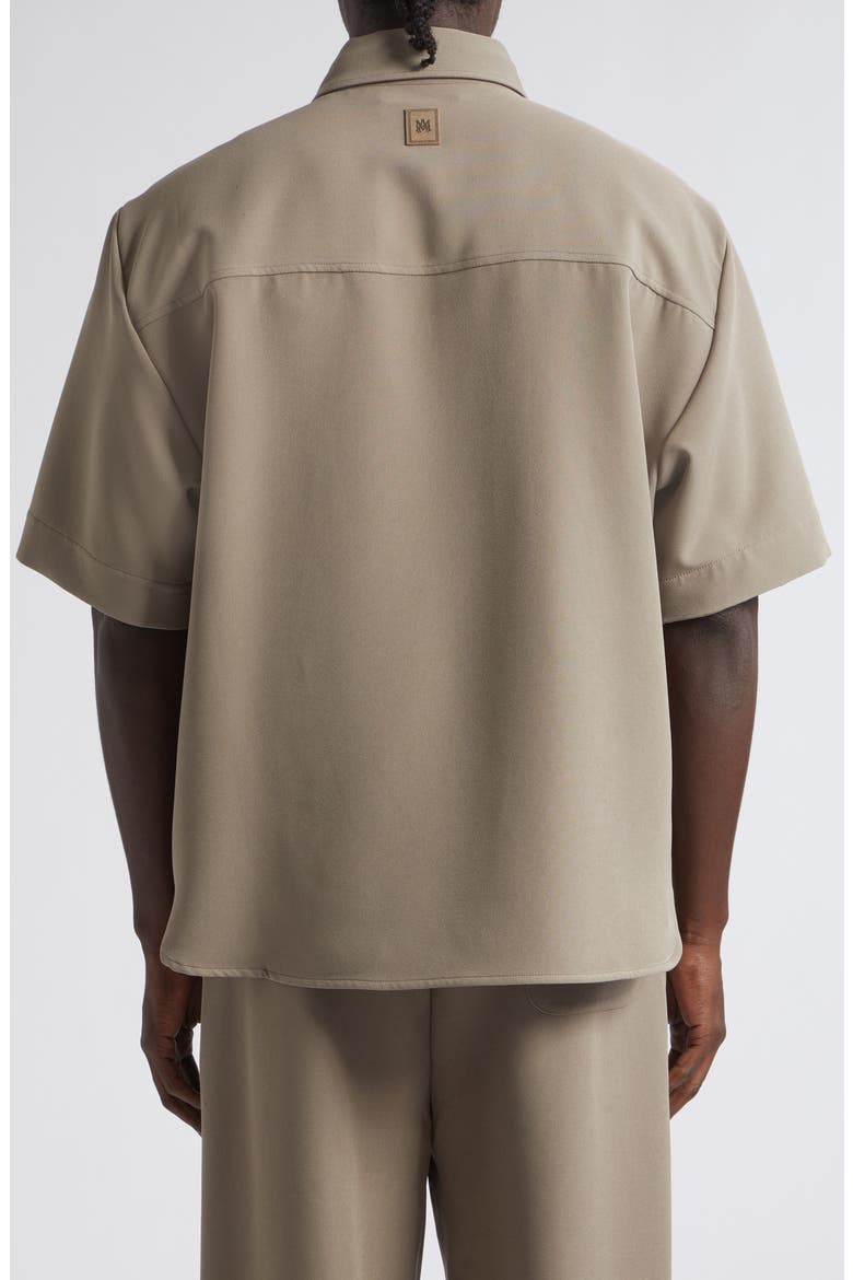 Logo Patch Short Sleeve Stretch Cady Button-Up Shirt, Alternate, color, DARK SAND