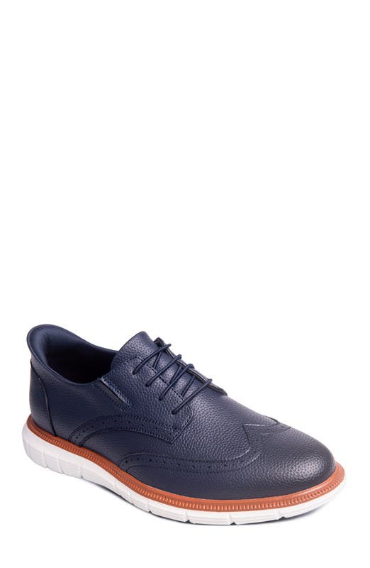Marc Joseph New York Hill Street Hands Free Technology Leather Wingtip Casual Oxford, Main, color, Navy  Grainy Leather