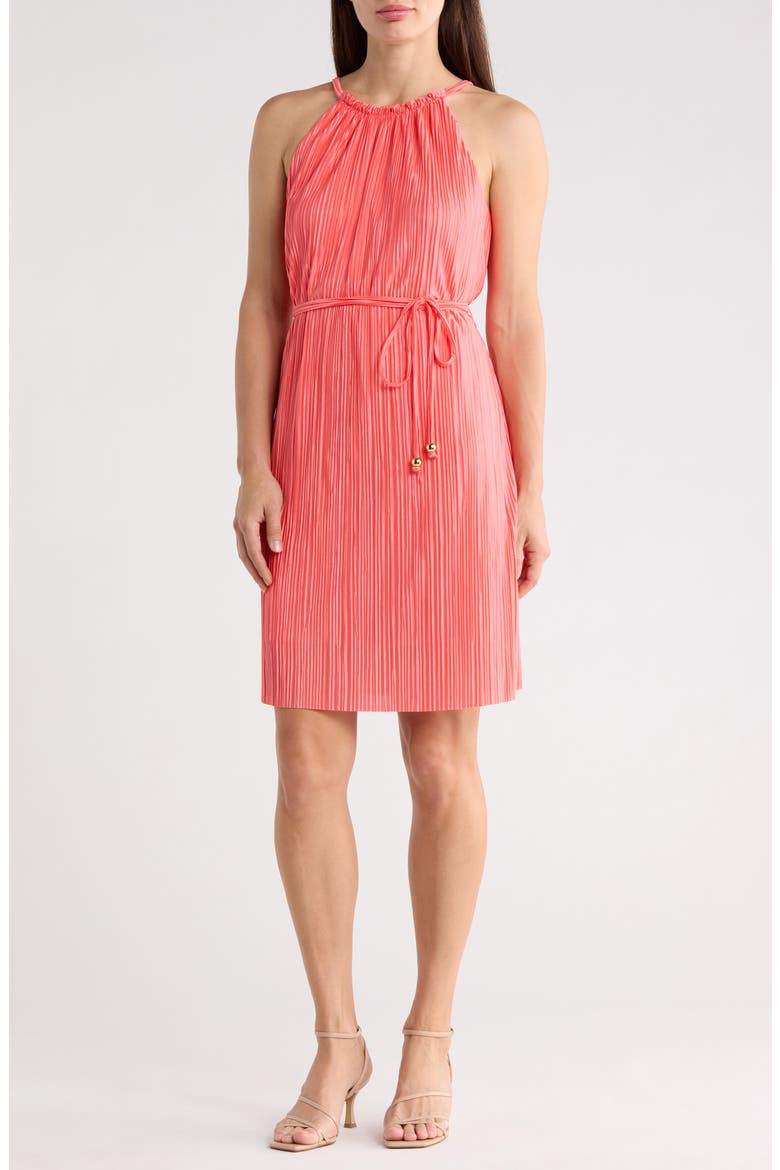 High Neck Sleeveless Dress, Main, color, CORAL