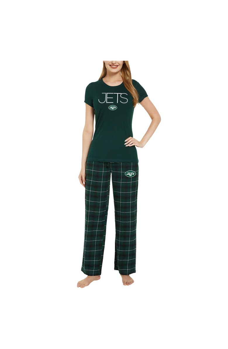 CONCEPTS SPORT Women's Concepts Sport Green/Black New York Jets Arctic T-Shirt & Flannel Pants Sleep Set, Alternate, color,
