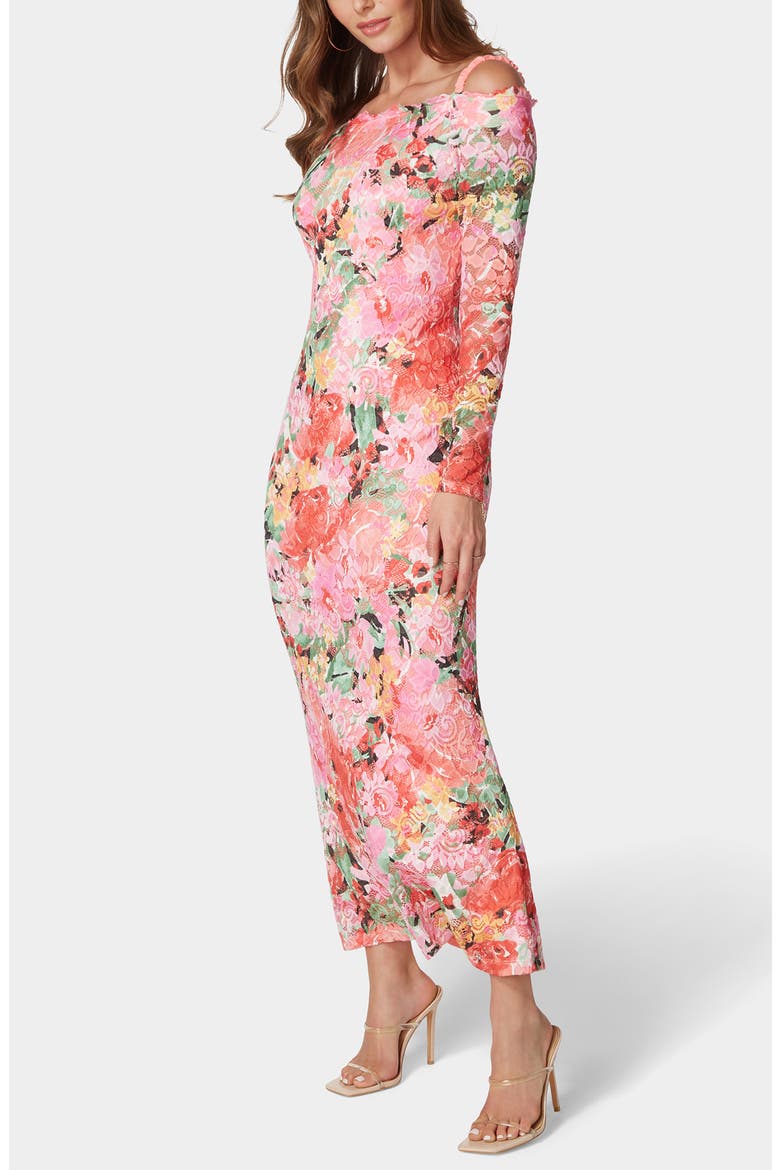 Print Lace Off the Shoulder Long Sleeve Maxi Dress, Alternate, color, PINK MULTI
