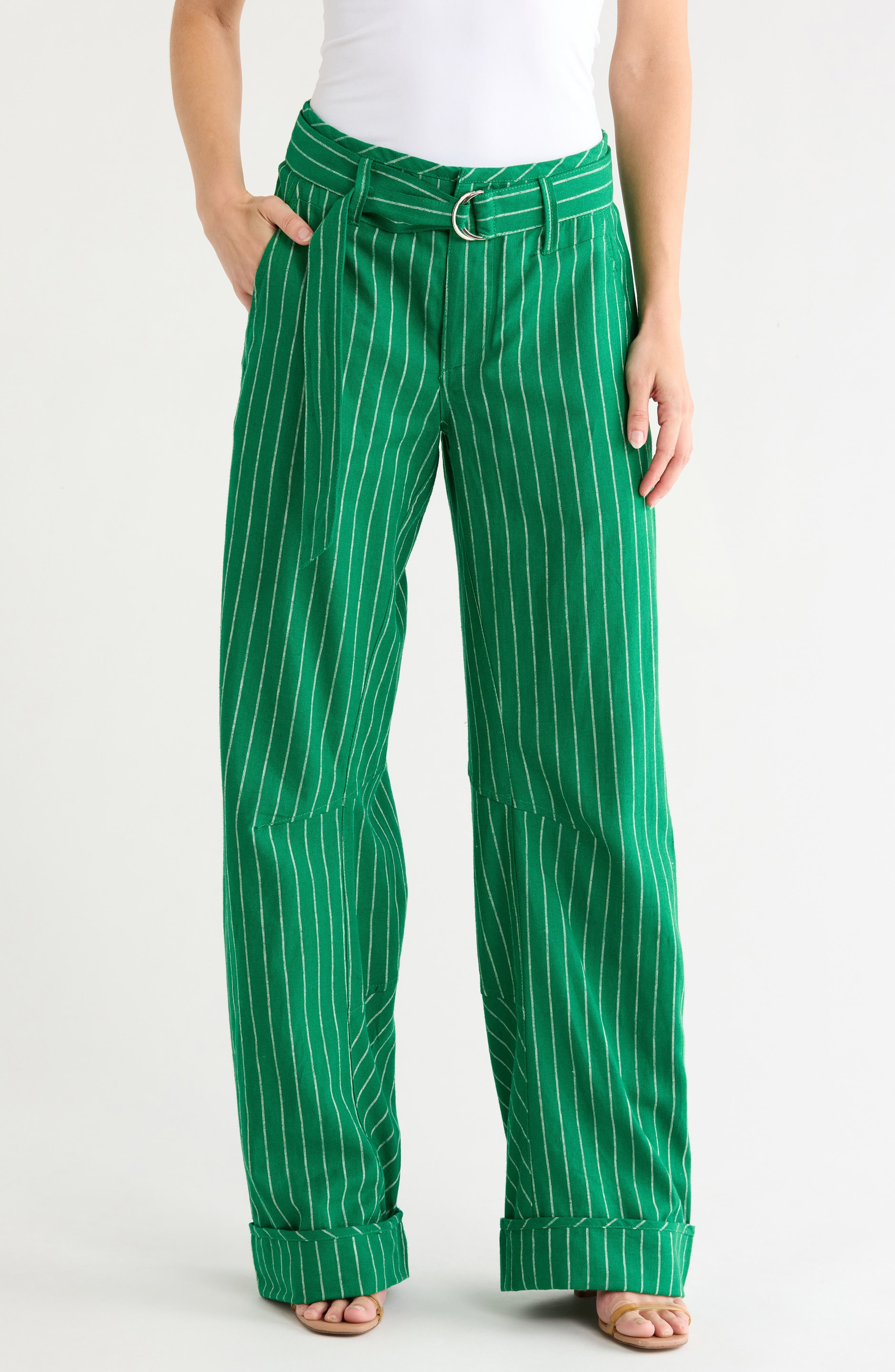 Raise the Stakes Pinstripe Belted Pants