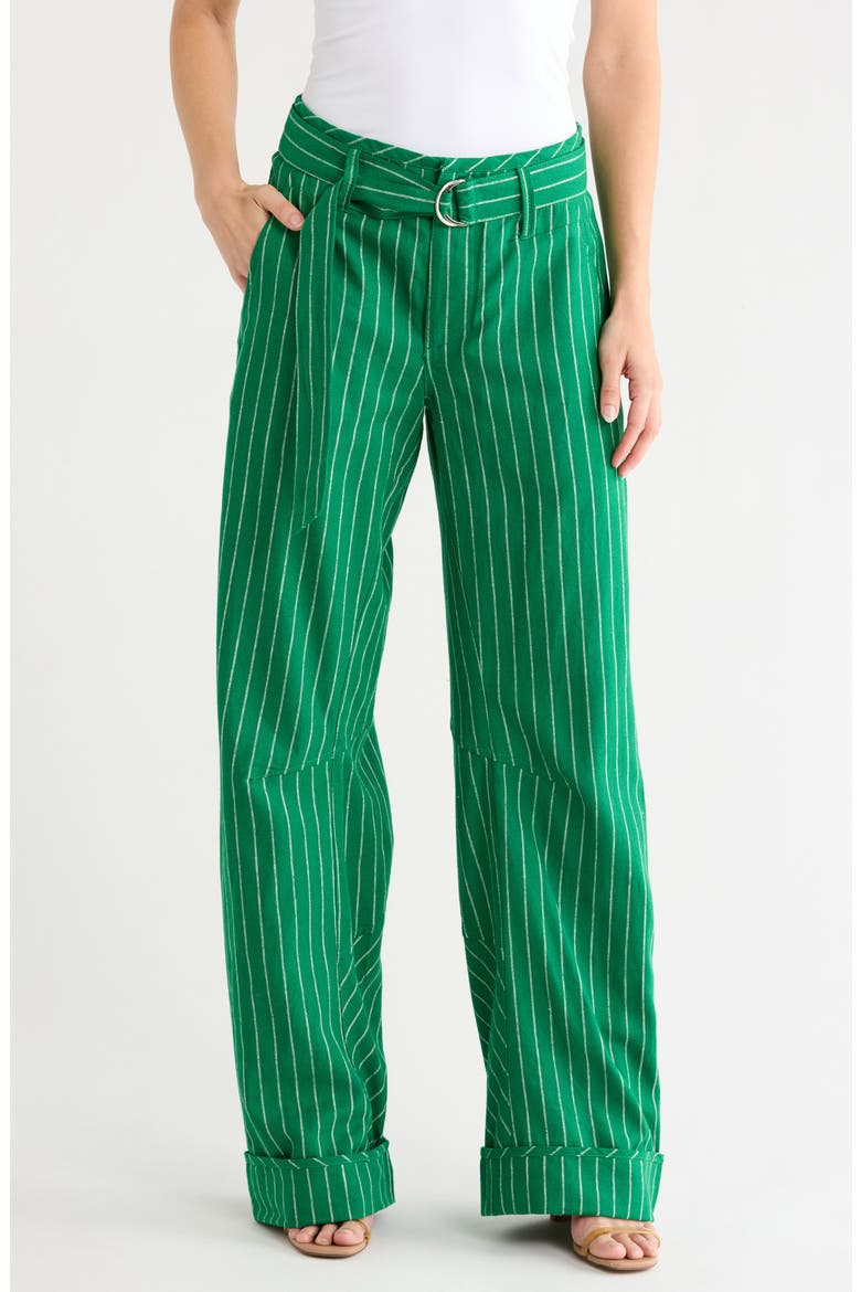 Raise the Stakes Pinstripe Belted Pants, Main, color, GREEN