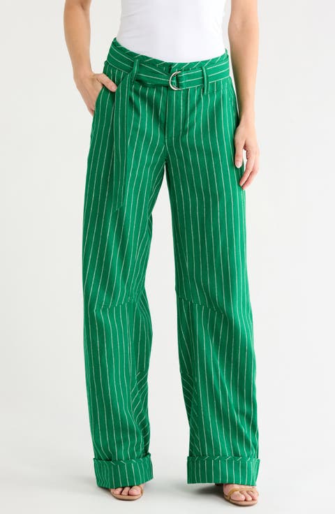 Raise the Stakes Pinstripe Belted Pants