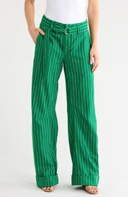 Free People Raise the Stakes Pinstripe Belted Pants
