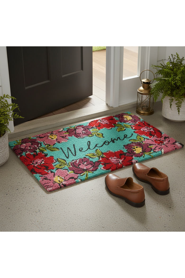 In Bloom Welcome Coir Mat Multi Coir Summer, Alternate, color, Blue