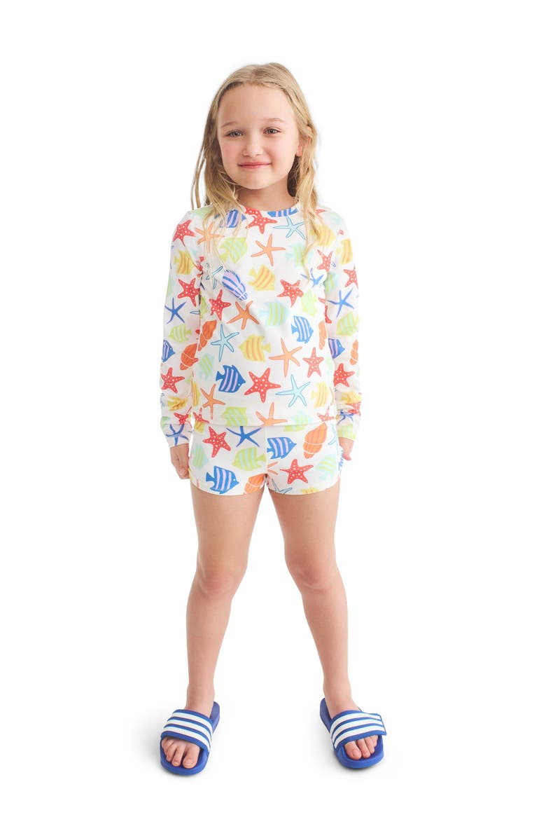 Primary Kids Swim Shortie In Under The Sea, Alternate, color, White Under The Sea