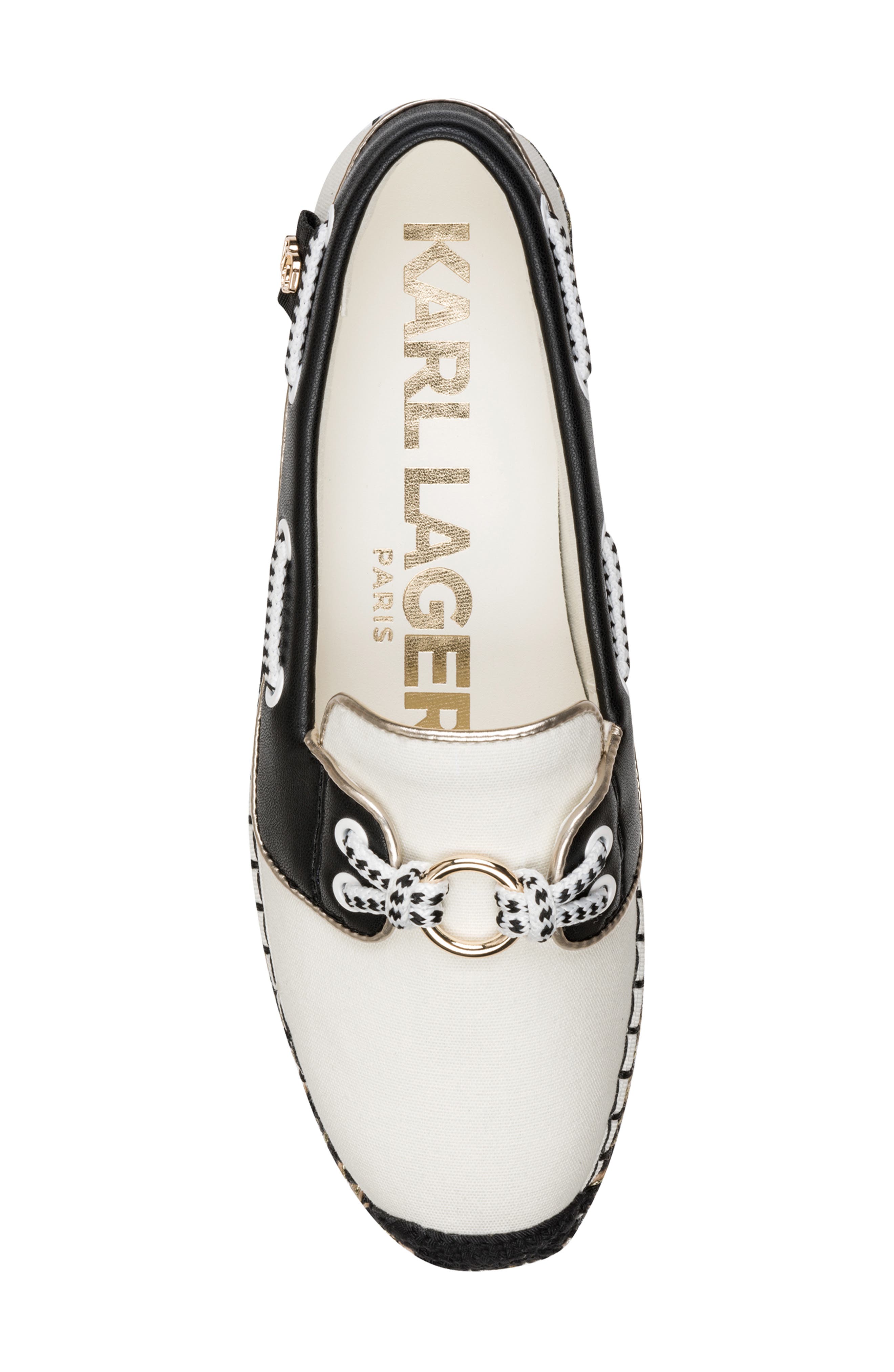 KARL LAGERFELD PARIS Miami Espadrille Boat Shoe, Alternate, color, Bright White/ Black