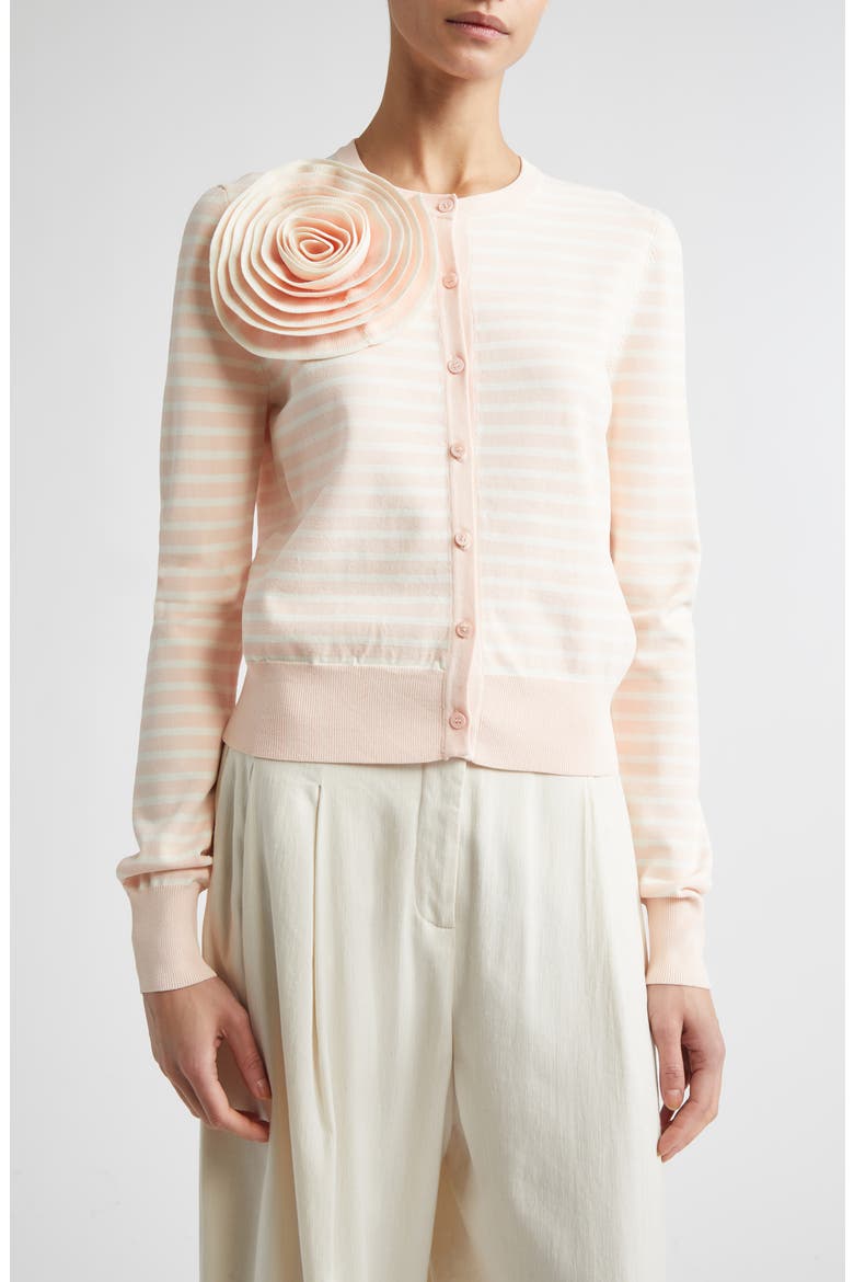 Rose Appliqué Stripe Cardigan, Main, color, BLUSH MULTI