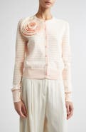 Lela Rose Rose Appliqué Stripe Cardigan
