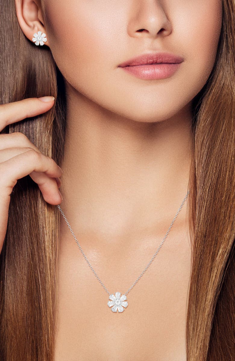 GLAZE JEWELRY Cubic Zirconia Pendant Necklace & Stud Earrings Set, Alternate, color, Silver