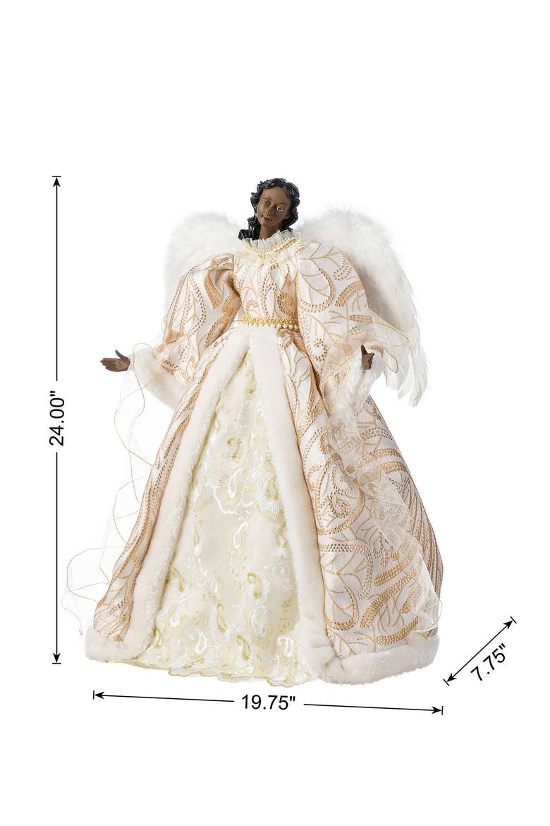 24"H Faux Fur Christmas African American Angel Tree Topper, Alternate, color, Gold