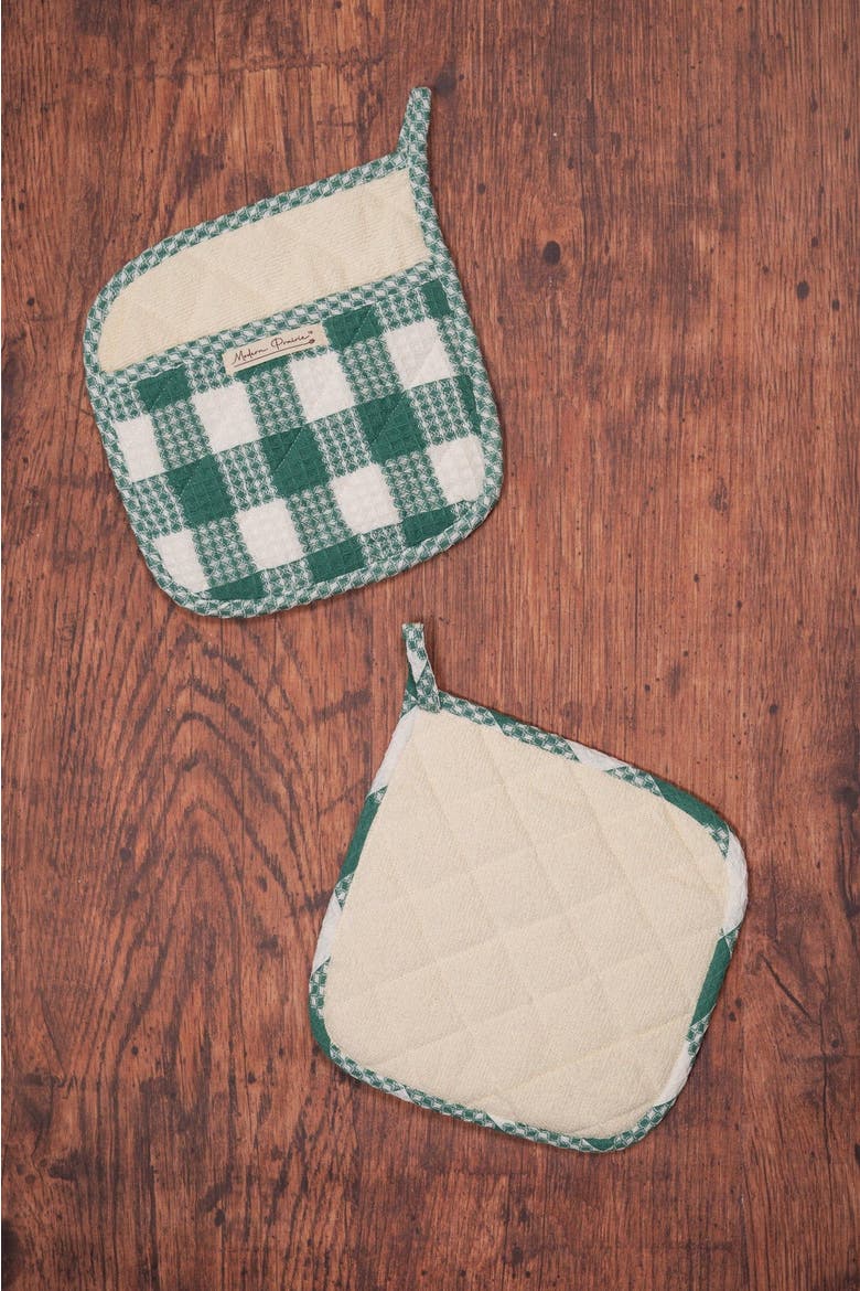 Prairie Essentials Pocket Potholders in Green Plaid, Set of 2, Alternate, color, Forest