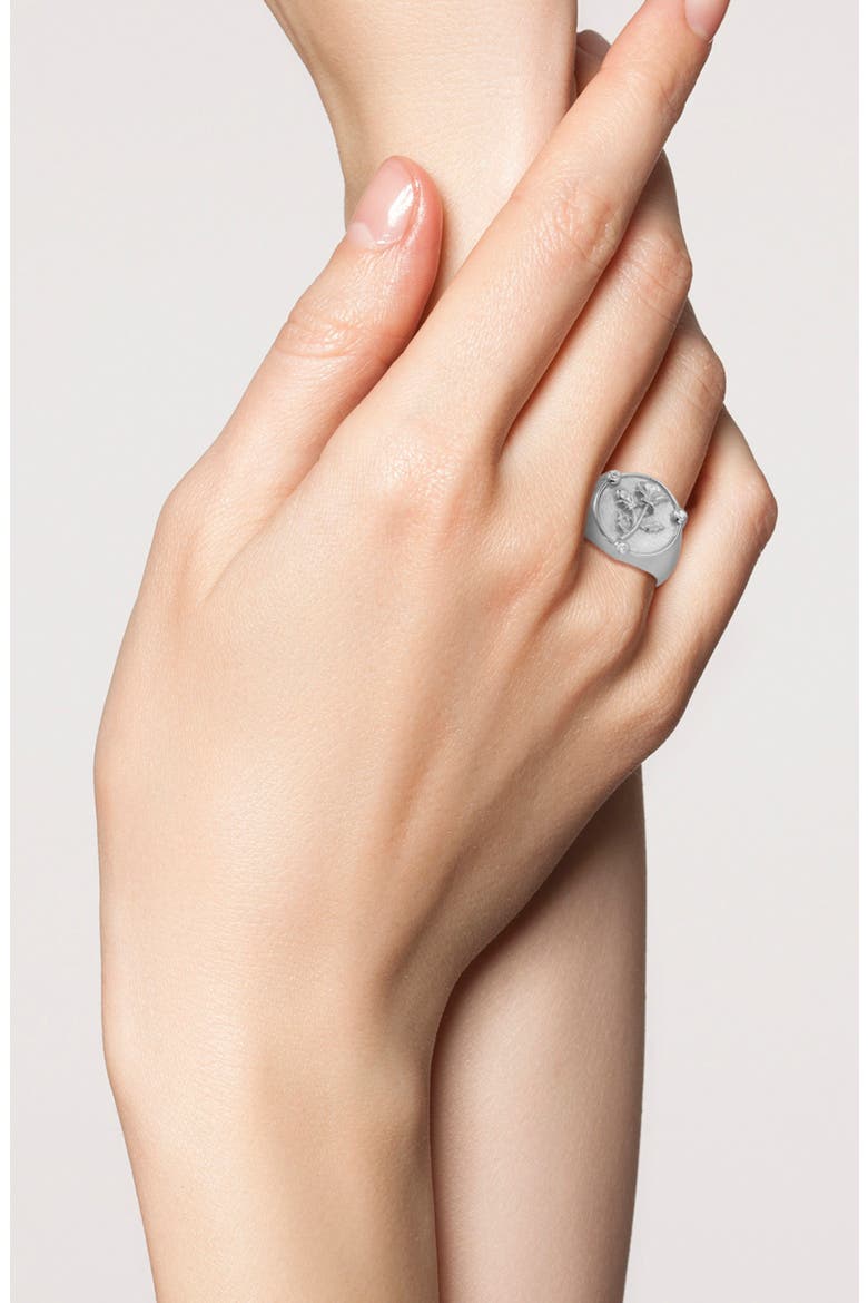Cubic Zirconia Rose Signet Ring, Alternate, color, SILVER