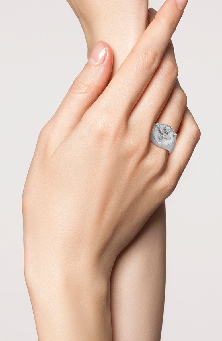 GLAZE JEWELRY Cubic Zirconia Rose Signet Ring, Alternate, color, Silver