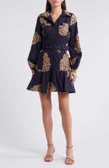 CIEBON Ina Embroidered Long Sleeve Cotton Shirtdress